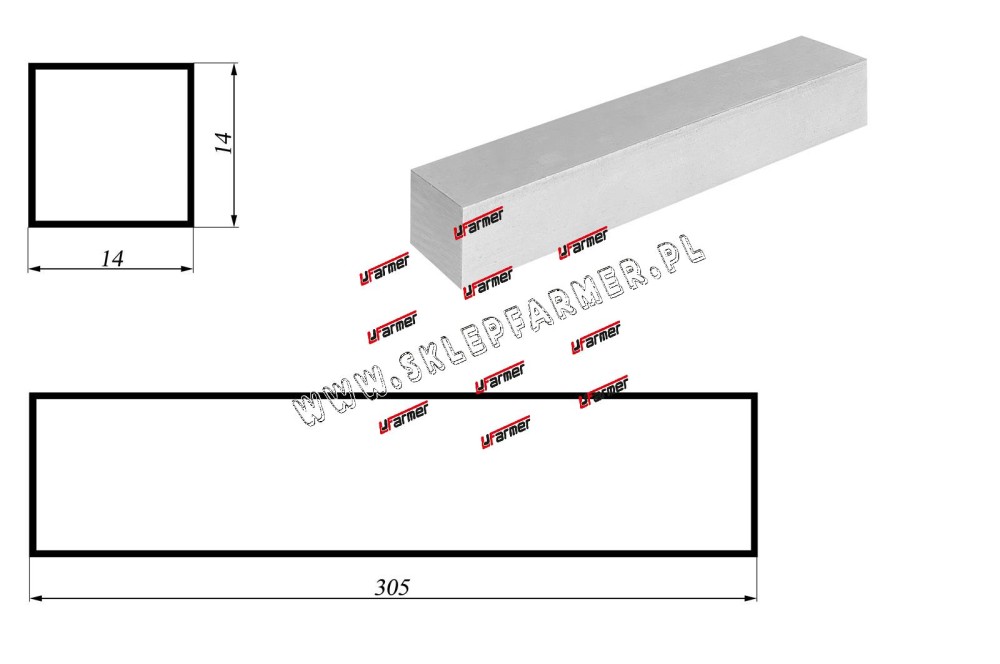 WPUST PROSTY 14.0X14.0X305.0 /DIN 6885B/